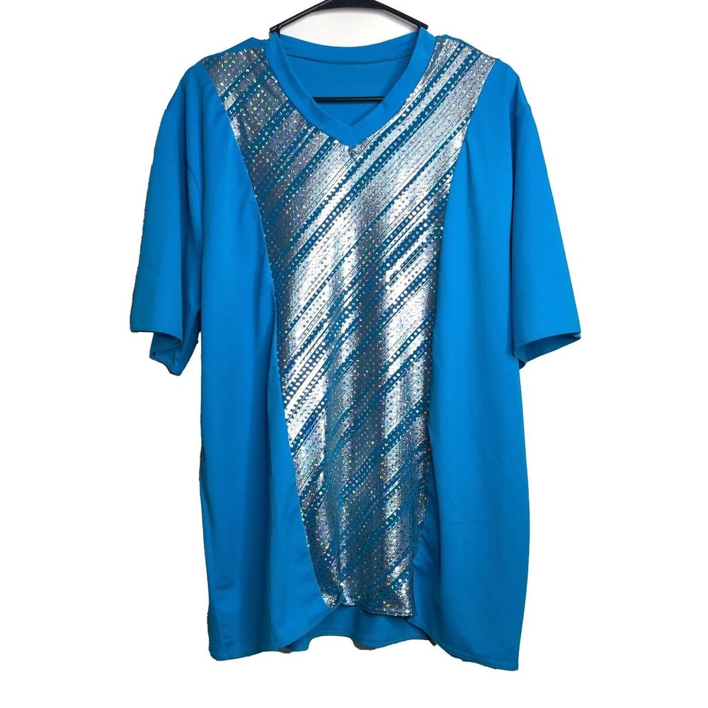 Weissman Adult Size XL Blue Shiny Metallic Design Shirt, Dance Recital Show